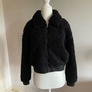 J. Crew Black Sherpa teddy bear bomber Jacket XS
